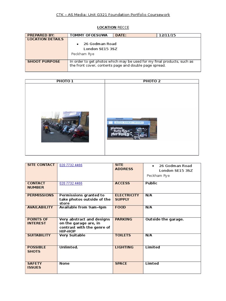 As Location Recce Template | PDF
