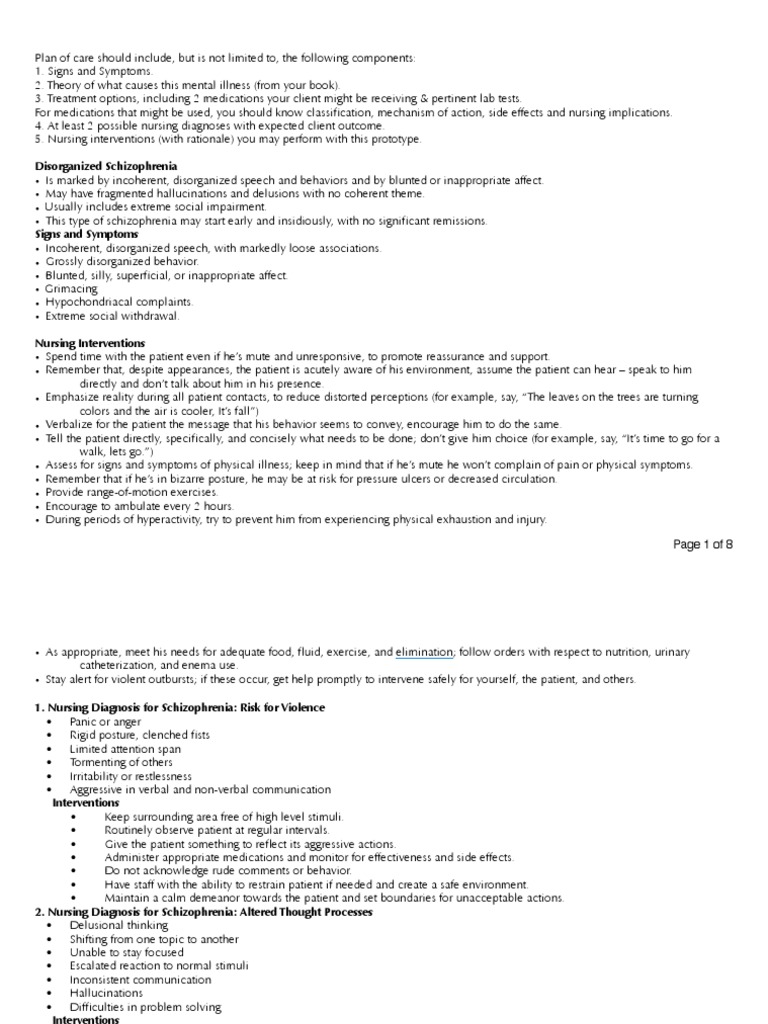 Nursing Care Plan for Schizophrenia | PDF | Schizophrenia | Psychosis