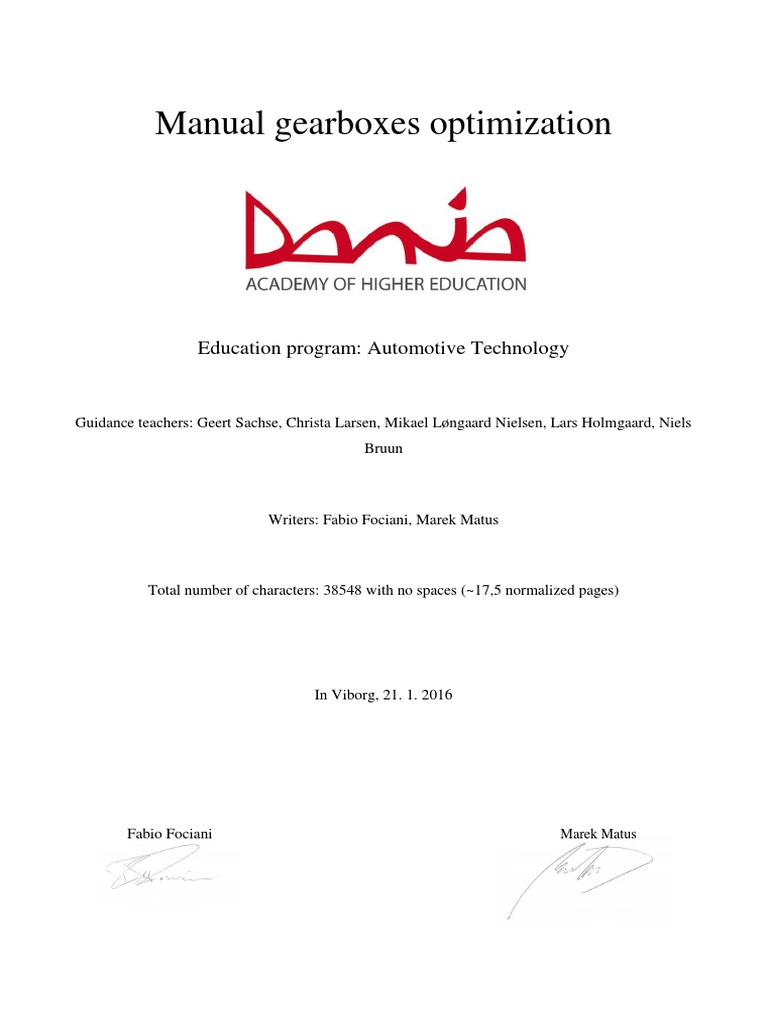 Manual Gearbox Optimization Project A Pdf Manual Transmission