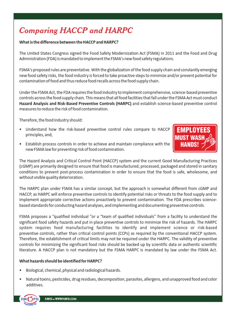 Understanding HARPC vs. HACCP | PDF | Hazard Analysis And Critical ...