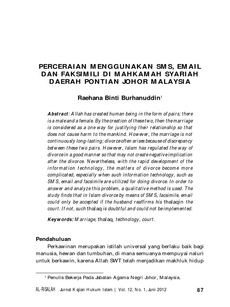 Cerai Sms Email Raehana Burhanuddin Pdf