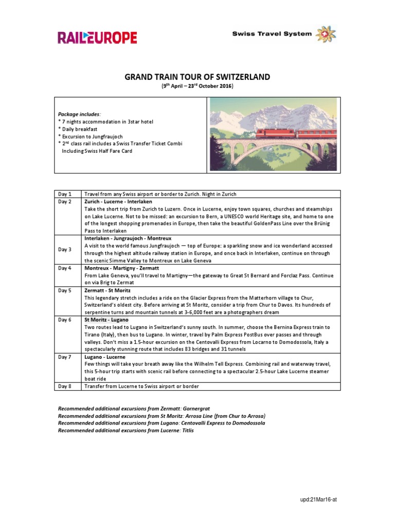 Grand Train Tour Of Switzerland 9 April 23 October 16 Railway Transport