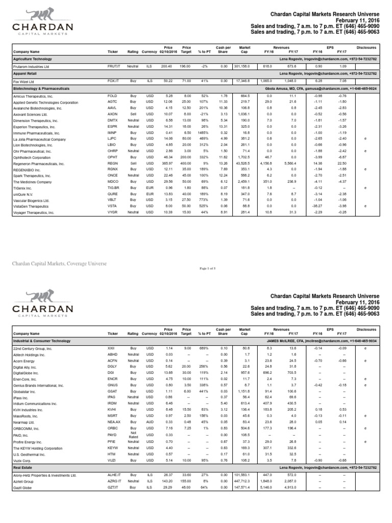 Chardan Universe PDF Investment Banking Capital Market