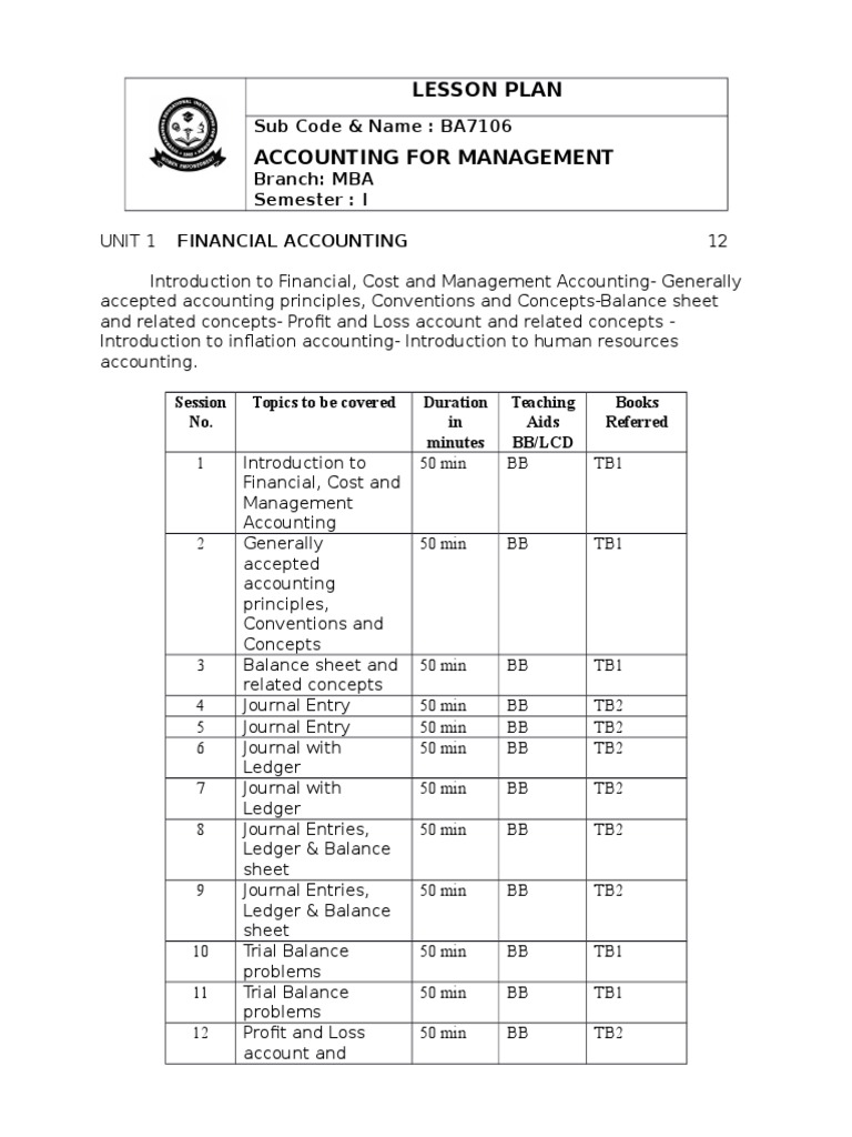 LESSON PLAN-Accounts & Statistics | Cost Accounting | Sample Size