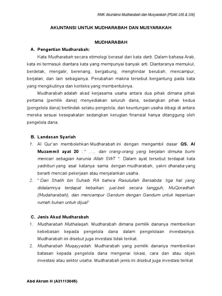 Rmk 1 Akuntansi Mudharabah Dan Musyarakah Psak 105 106