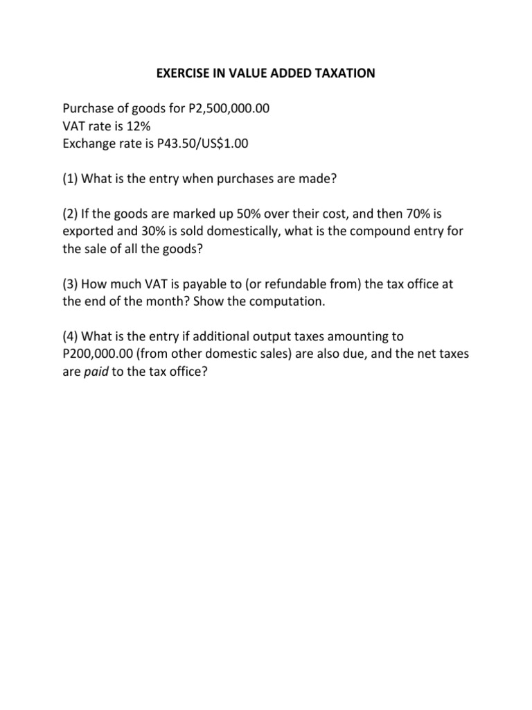 Value Added Tax Exercise | PDF