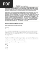 Matlab Introduction: Scalar Variables and Arithmetic Operators