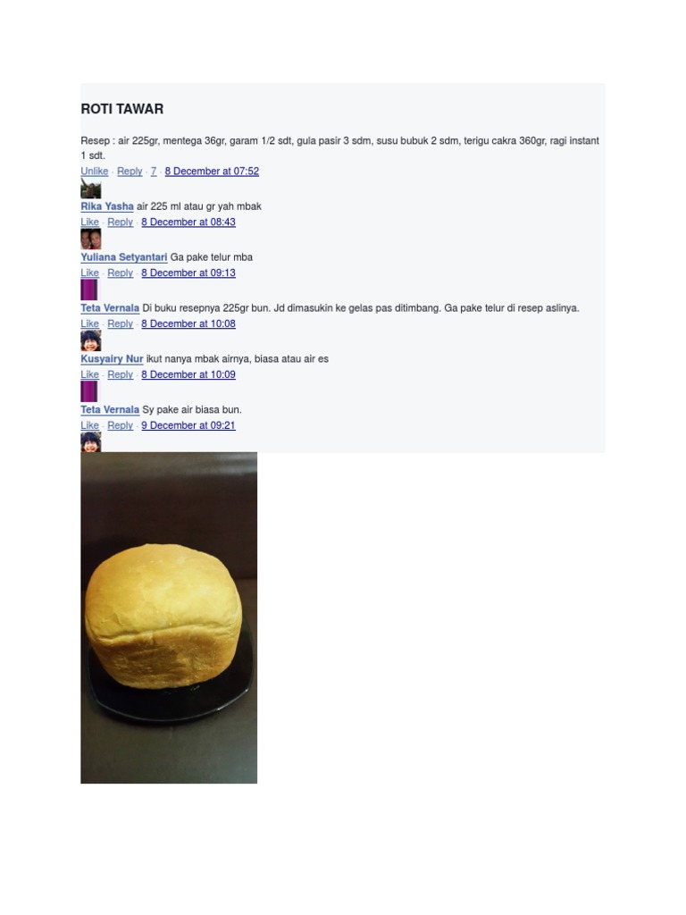 Roti Tawar Recipe and Tips | PDF