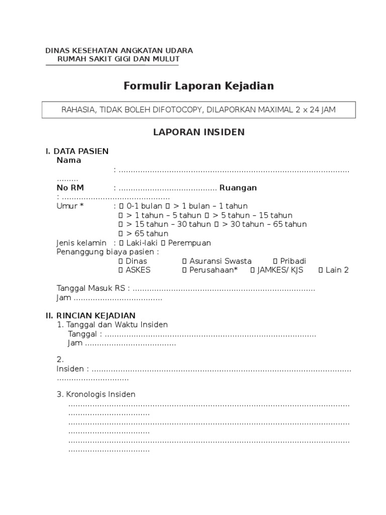 Laporan Insiden Rumah Sakit Gigi dan Mulut | PDF | Hukum | Komputer
