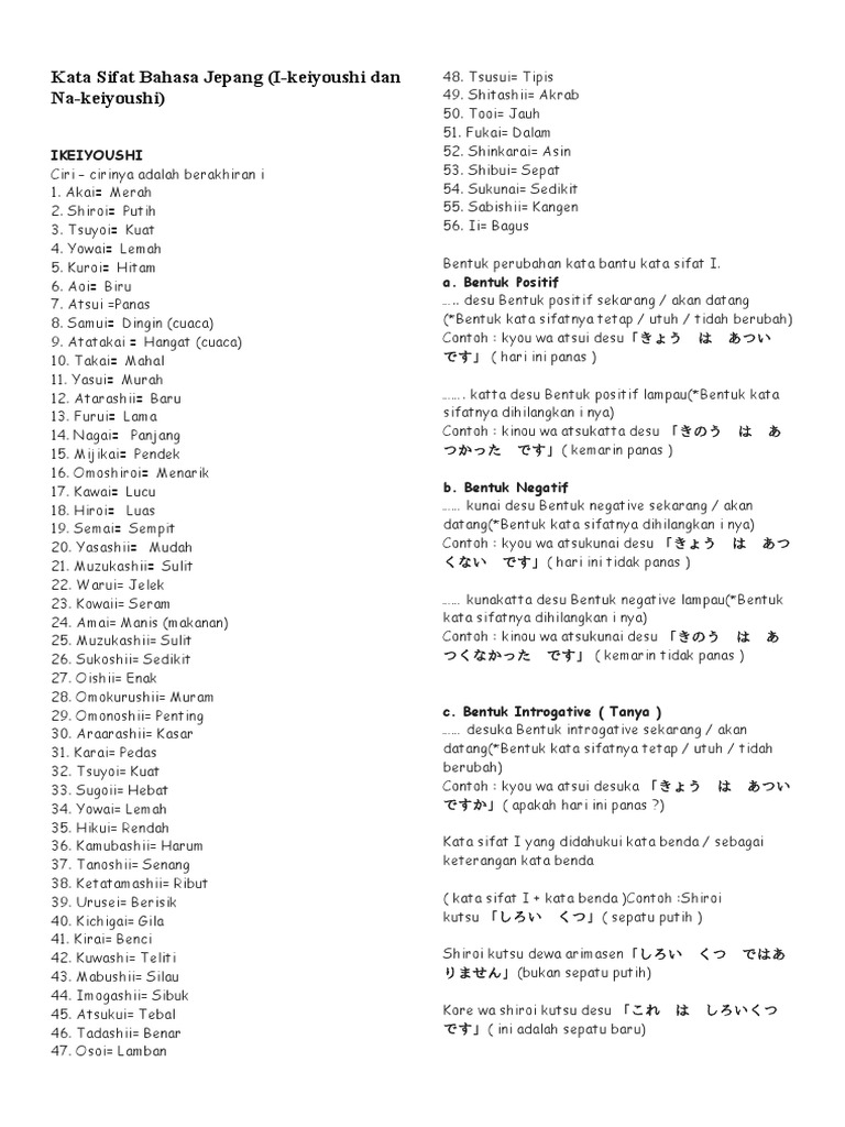 Kata Sifat Bahasa Jepang I Keiyoushi Dan