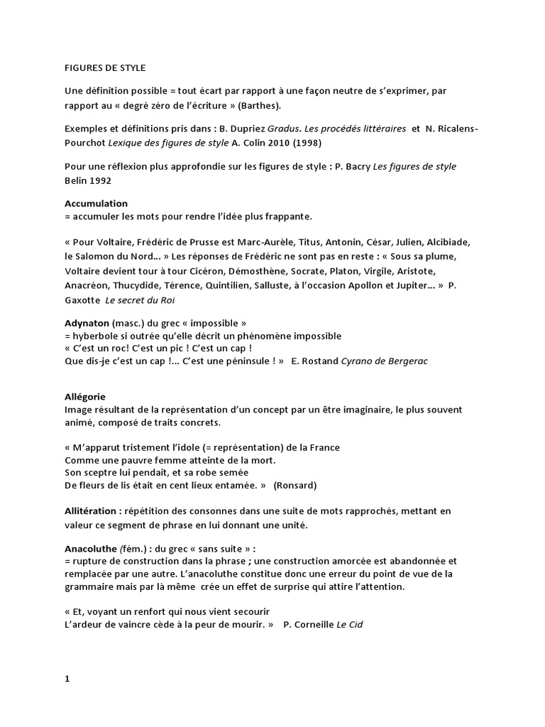 Figures de Style  PDF  Métaphore  Phrase