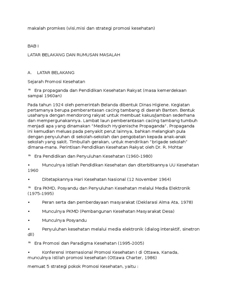 Makalah Promkes Visi Misi Dan Strategi Promosi Kesehatan