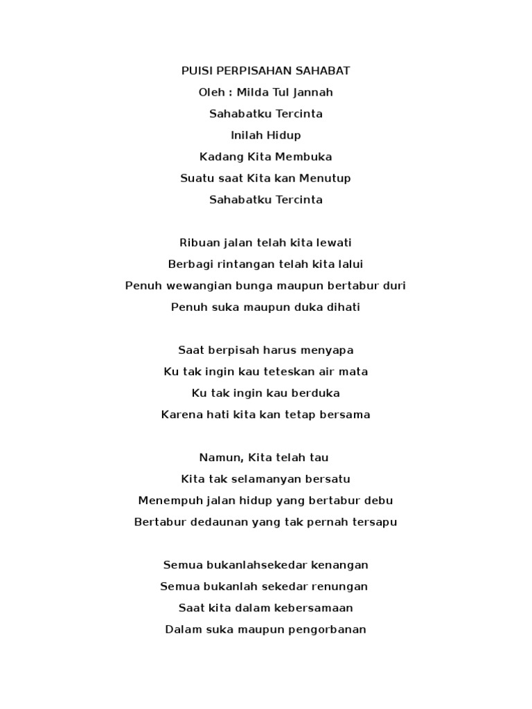 Puisi Perpisahan Sahabat