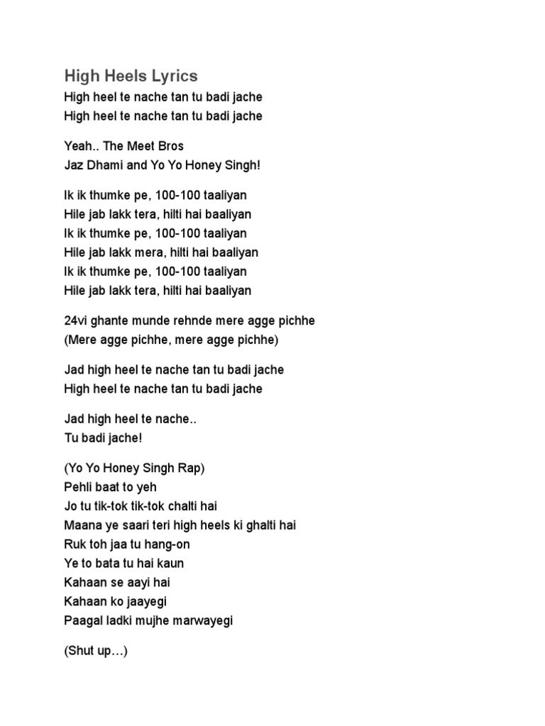 High Heels Lyrics PDF