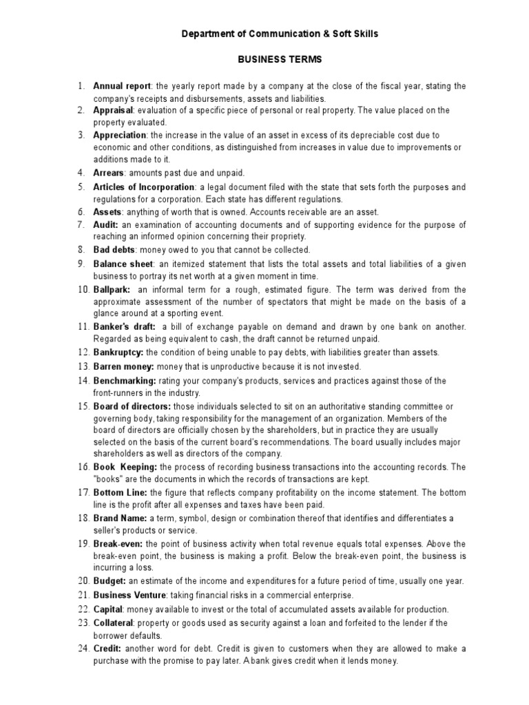 Essential Business Terms Explained | PDF | Debt | Bankruptcy