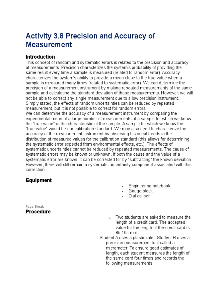Precision vs. Accuracy in Measurements | PDF | Observational Error ...