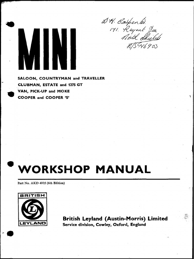 Mini Cooper Workshop Manual 1971 | PDF