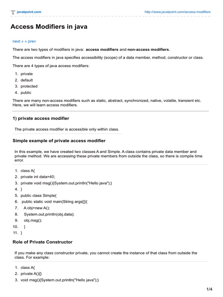 Access Modifiers in Java | PDF | Method (Computer Programming ...