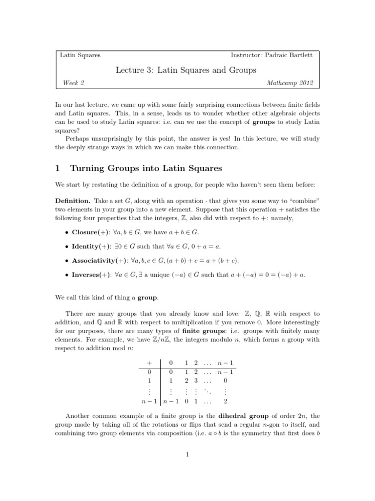 Groups and Latin Squares Explained | PDF | Group (Mathematics ...
