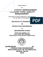 Productivity Improvement Through Total Quality Management: Bachelor of Engineering IN Production Engineering