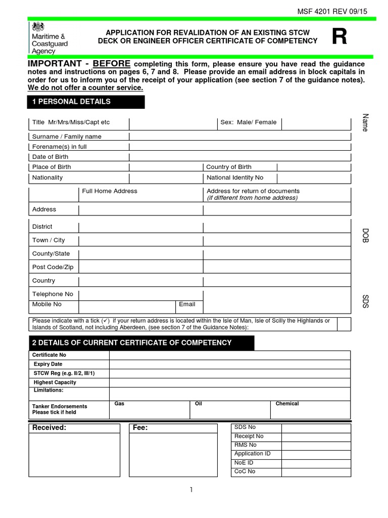 CoC Revalidation MSF 4201 PDF PDF Cheque Payments