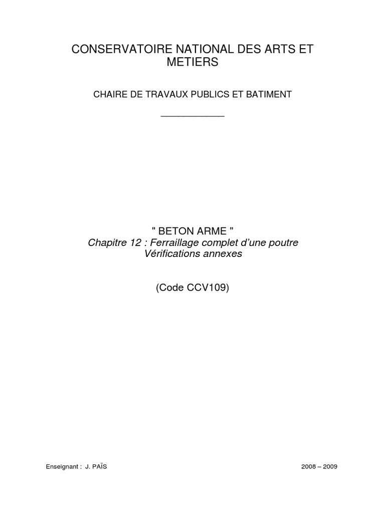 Chapitre12 Ferraillage Complet D Une Poutre Pdf Béton Armé