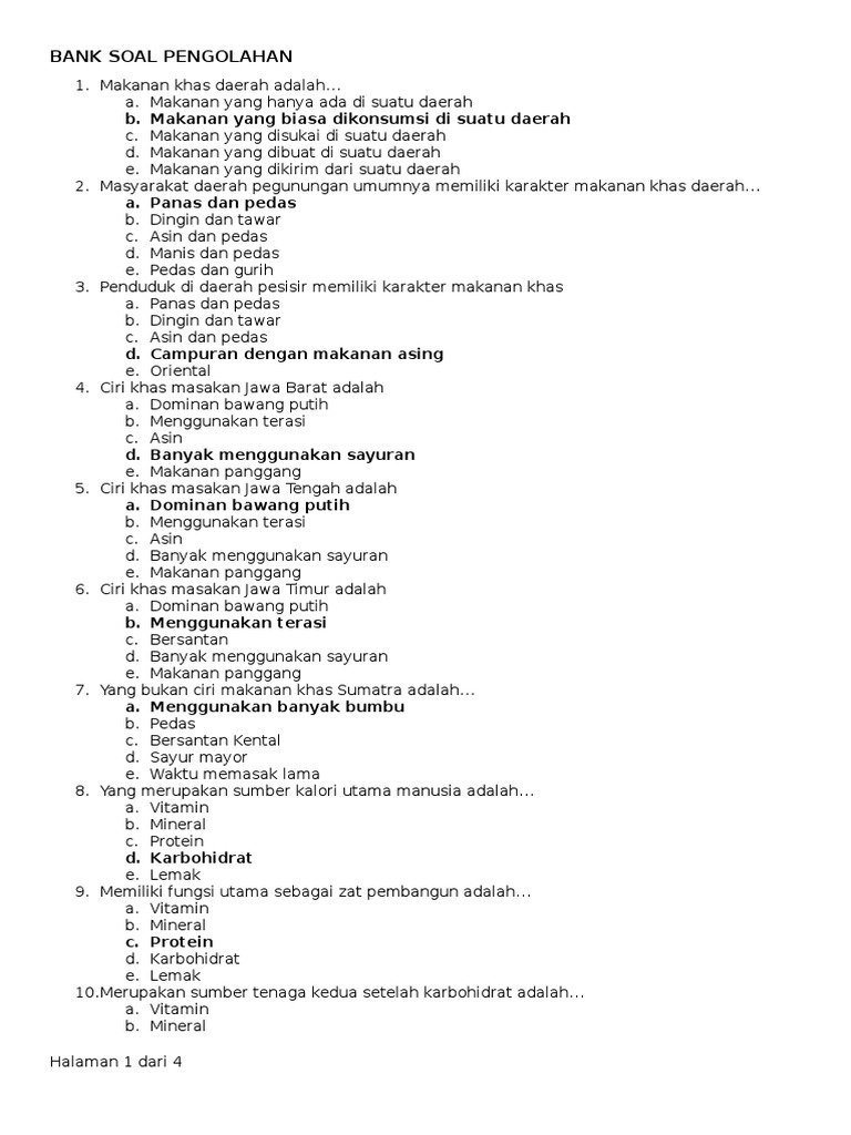 Soal Dan Jawaban Pengolahan Makanan Internasional Guru Paud