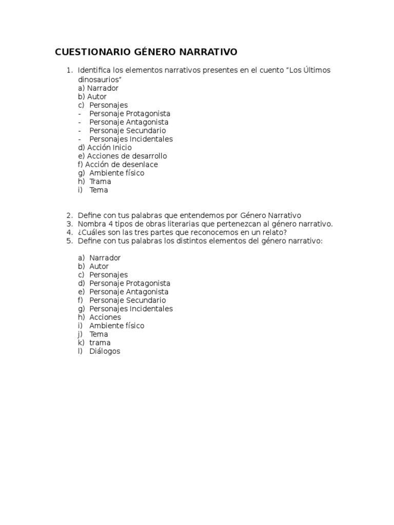 Cuestionario Genero Narrativo