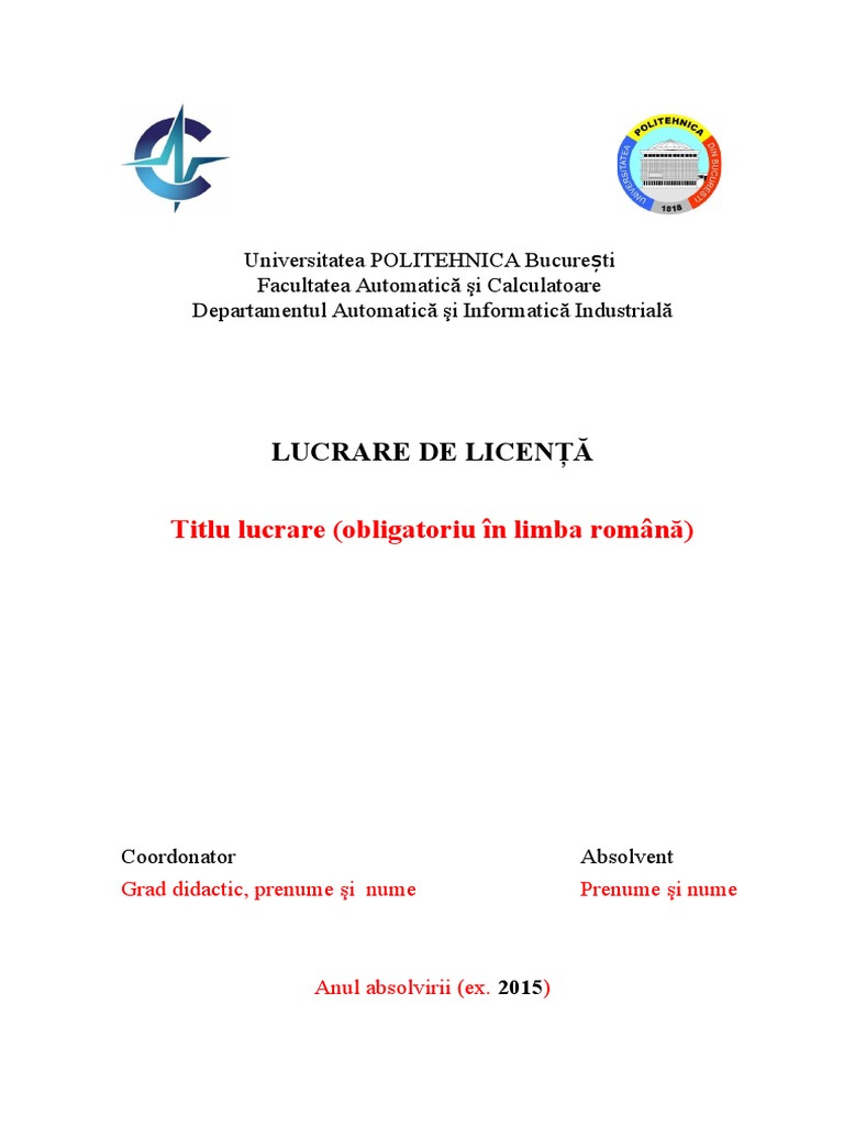 Lucrare De Licenta Psihologie Model Lucrare Licenta | PDF