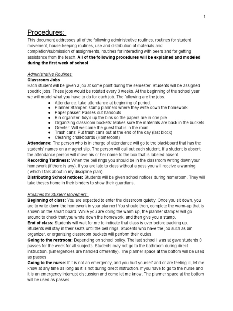 Classroom Procedures and Routines Guide | PDF | Homework | Noise