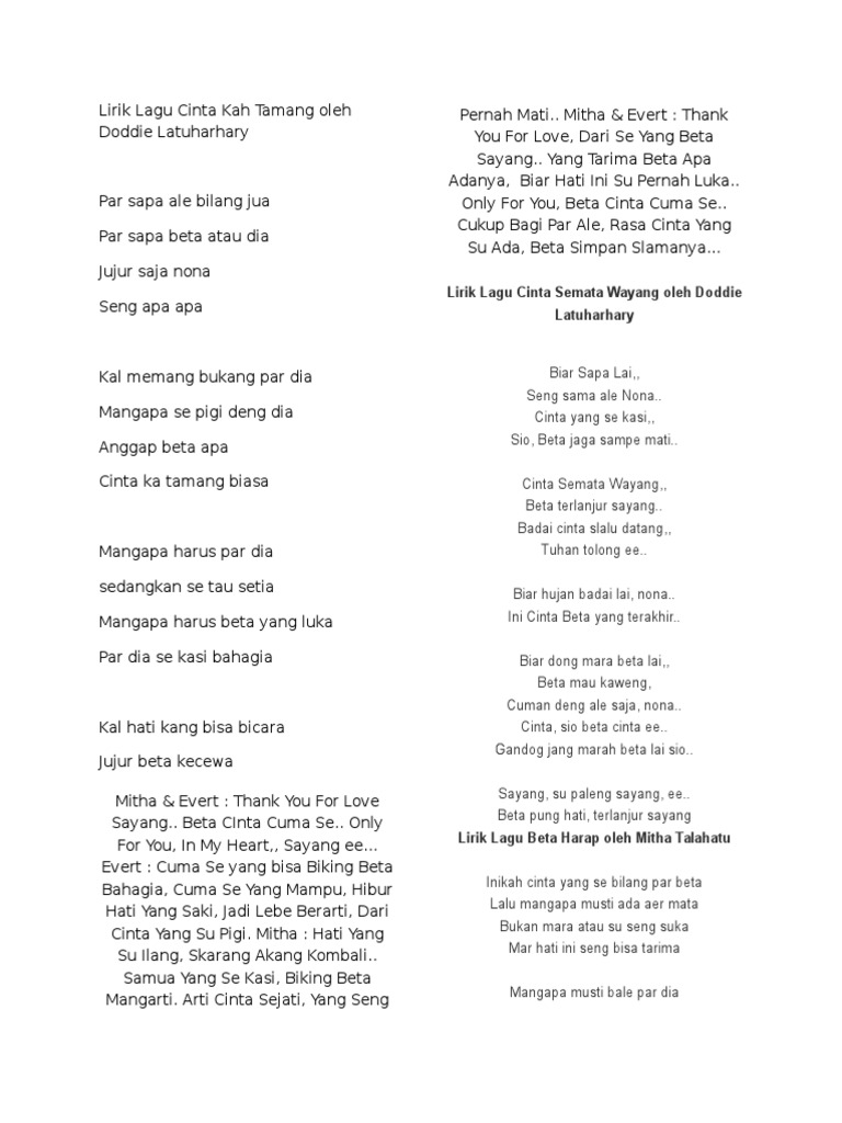 Lirik Lagu Cinta Kah Tamang Oleh Doddie Latuharhary