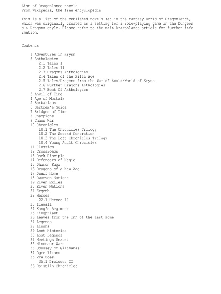 List of Dragonlance Novels | PDF | Dragonlance | Fantasy Worlds
