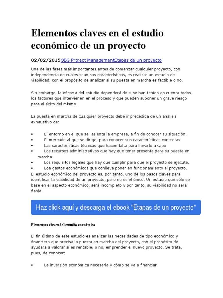 Elementos Claves en El Estudio Económico de Un Proyecto | PDF ...