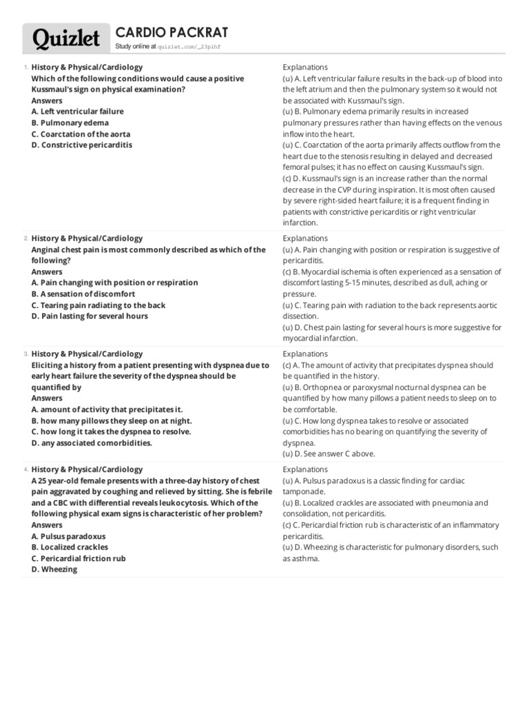 Packrat Cardio Questions | PDF | Cardiology | Heart
