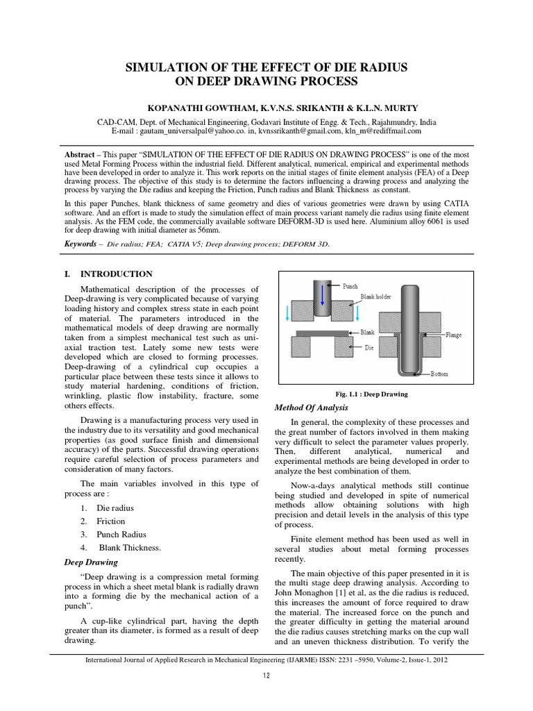 Simulation of the Effect of Die Radius on Deep Drawing Process ...