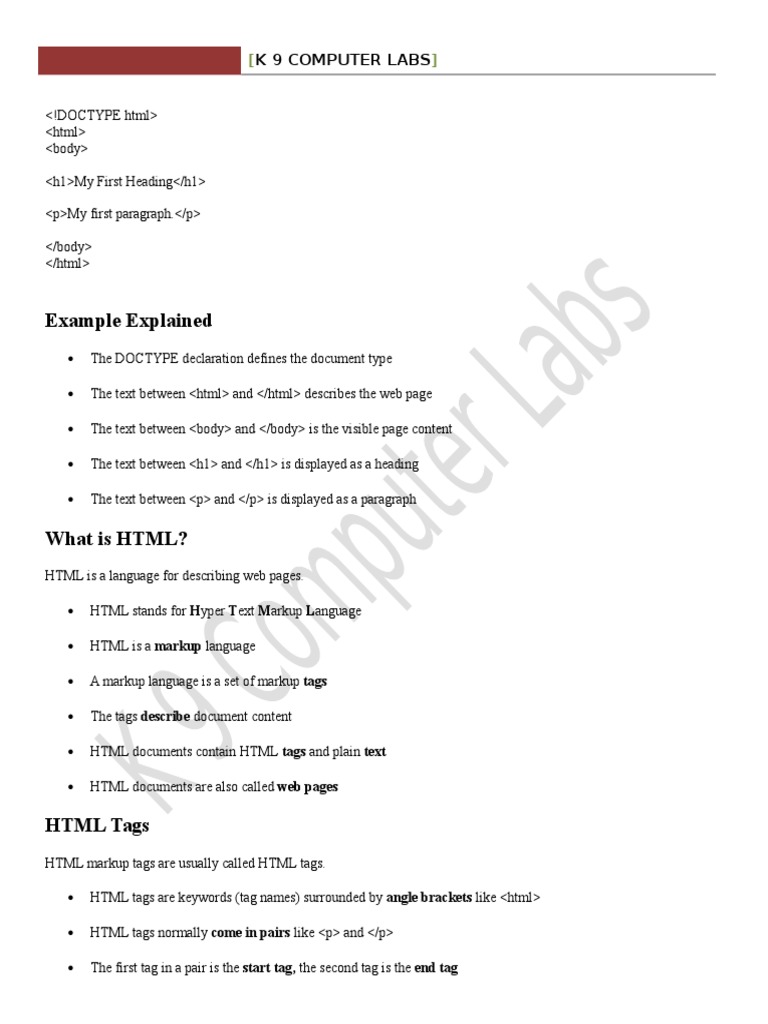 Example Explained: K 9 Computer Labs | PDF | Html Element | Html