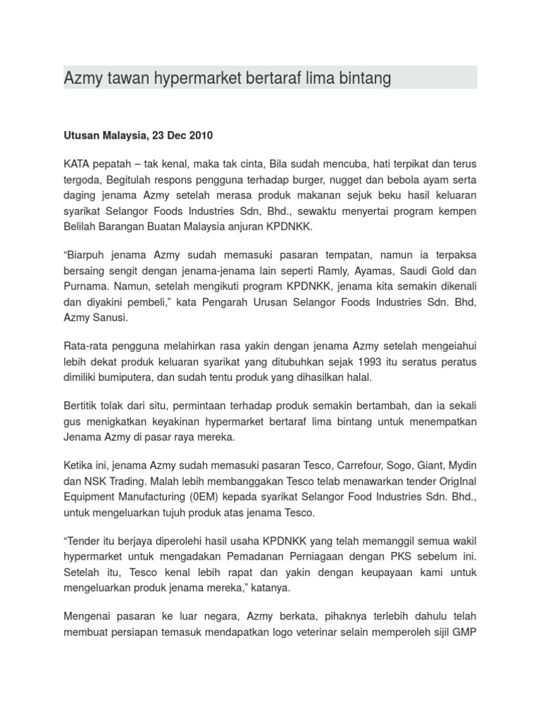 Azmy Tawan Hypermarket Bertaraf Lima Bintang Pdf