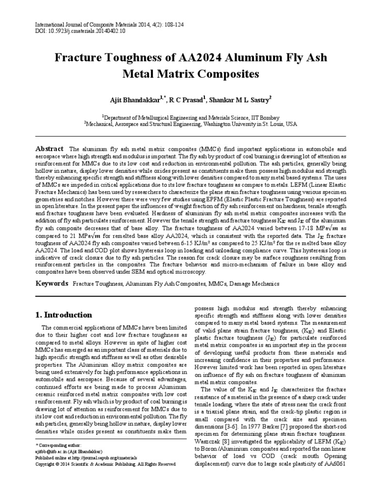 Fracture Toughness of AA2024 Aluminum Fly Ash Metal Matrix Composites ...