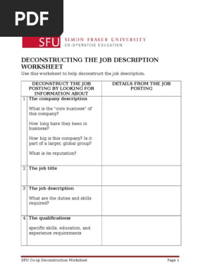 Deconstruct Job Worksheet | PDF
