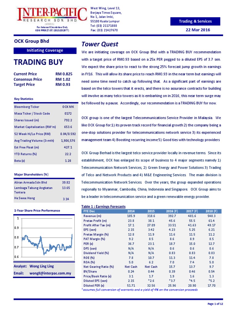 OCK Group Berhad: Trading Buy Coverage | PDF | Dividend | Discounted ...