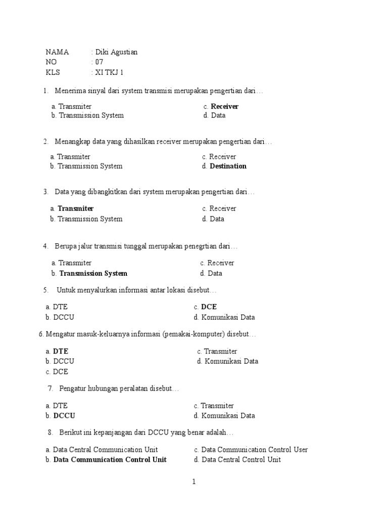 Contoh Soal Komunikasi Data Kelas XI PDF