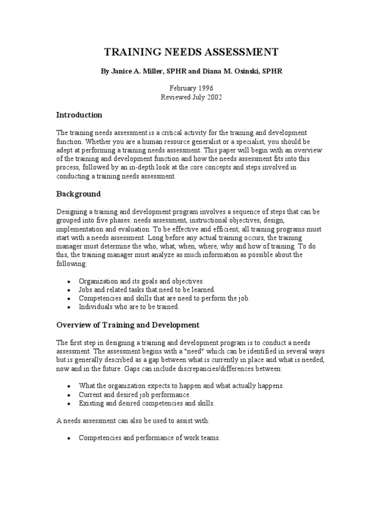 Training Needs Assessment Overview | PDF | Needs Assessment | Human ...
