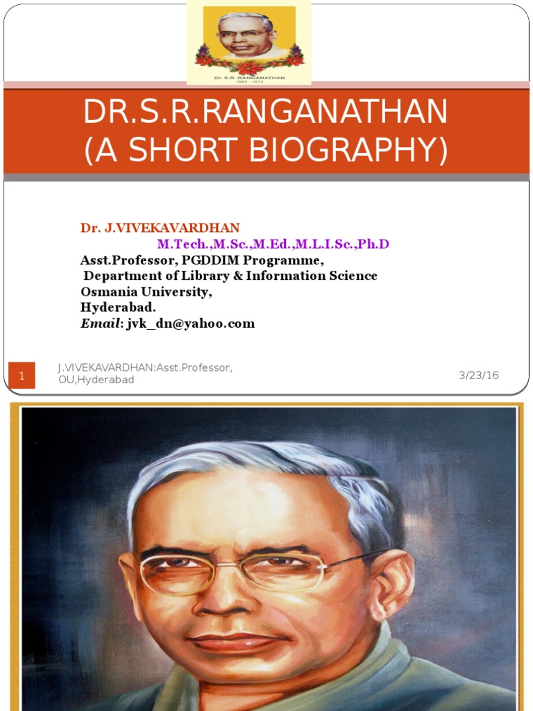 Ranganathan Biography PDF Library Science Academia