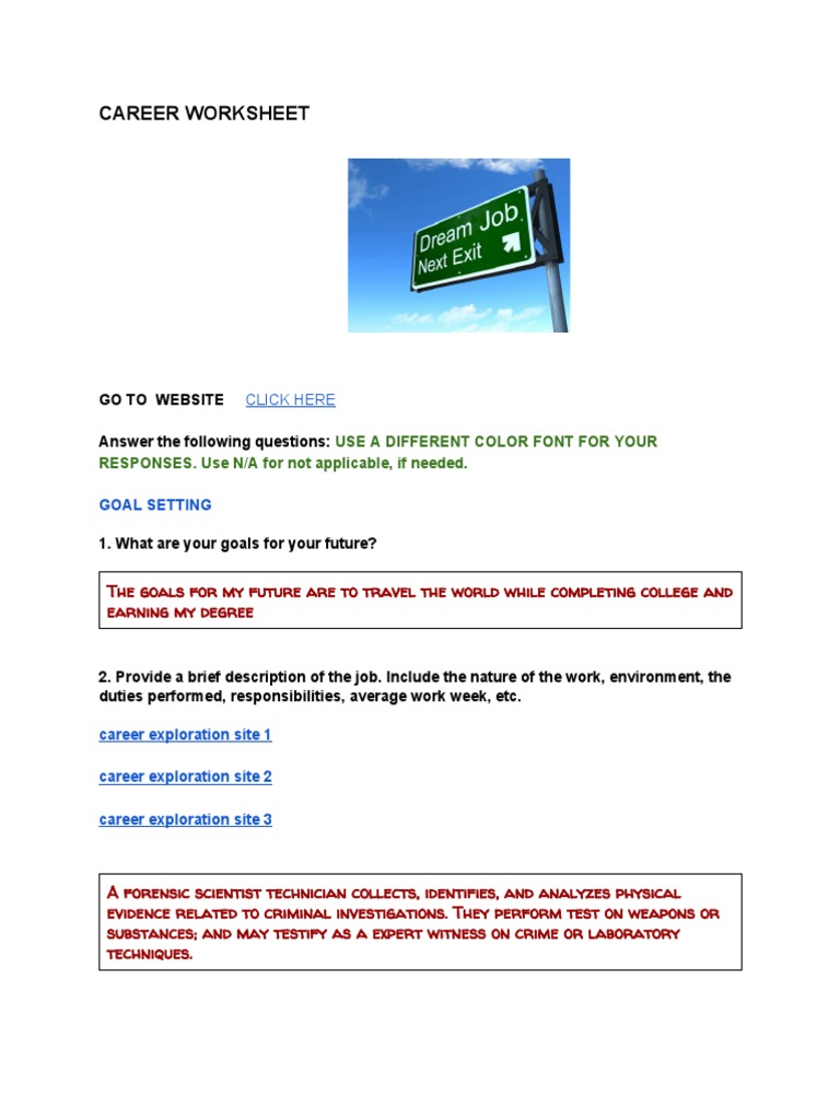 Career Worksheet: Go To Website Answer The Following Questions | PDF ...