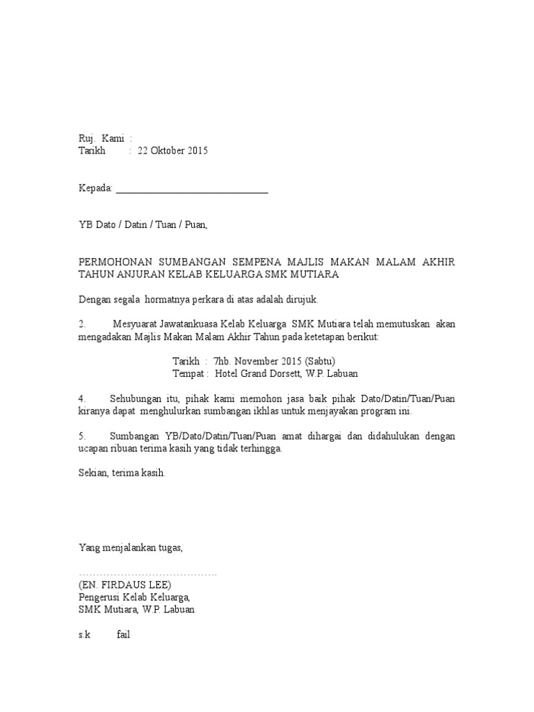 Contoh Surat Mohon Sumbangan Contoh Surat Mohon Sumbangan