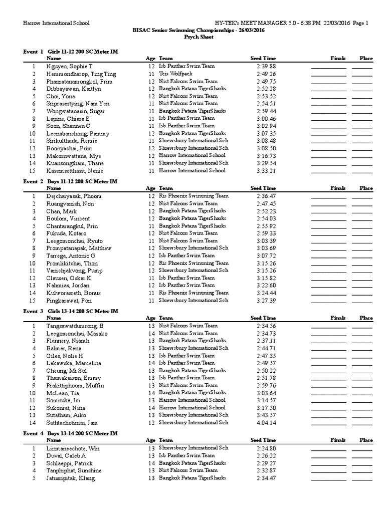 Snr Psych Sheets All Teams Sports Athletic Sports Free 30day