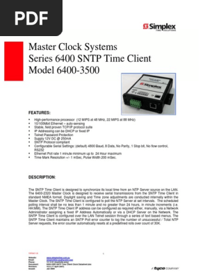 6400 3500 SNTP Time Client Clock Datasheet
