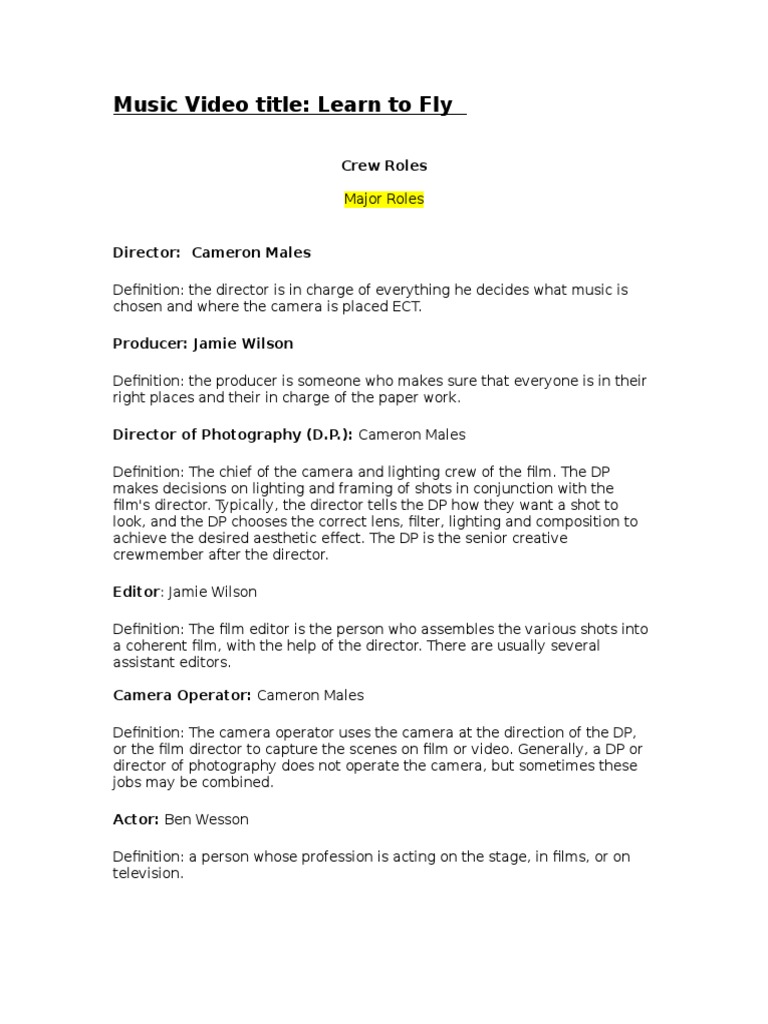 14 Crew List Template PDF Film Director Camera