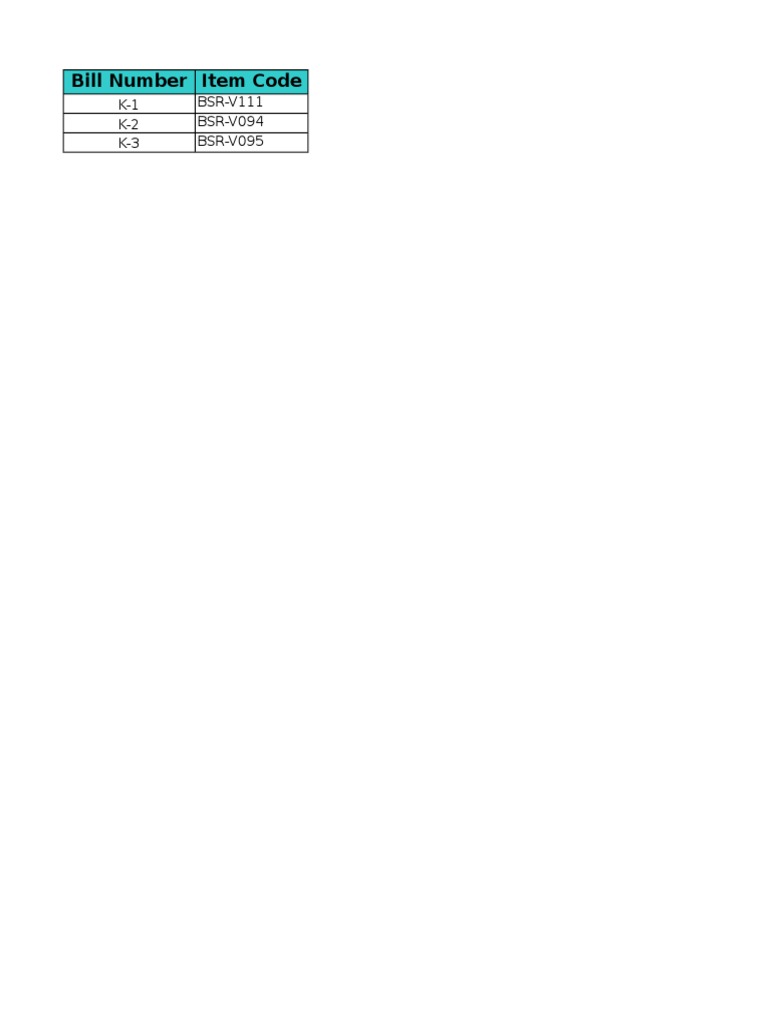BSR Bill V111 Item Code Overview | PDF