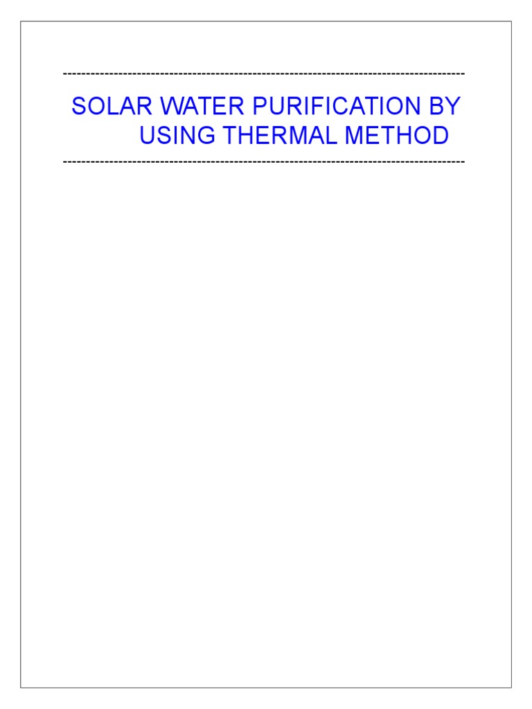 Water Purification Using Thermal Method Solar Energy Applied And Interdisciplinary Physics